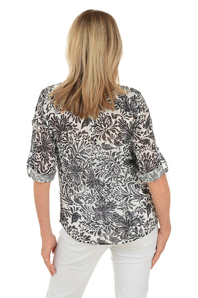 Pepper Flower Gauze Henley Blouse