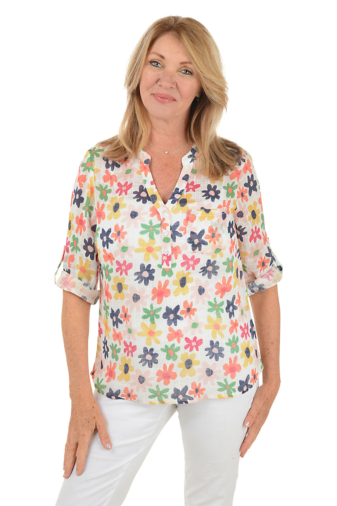 Daisy Garden Gauze Henley Blouse