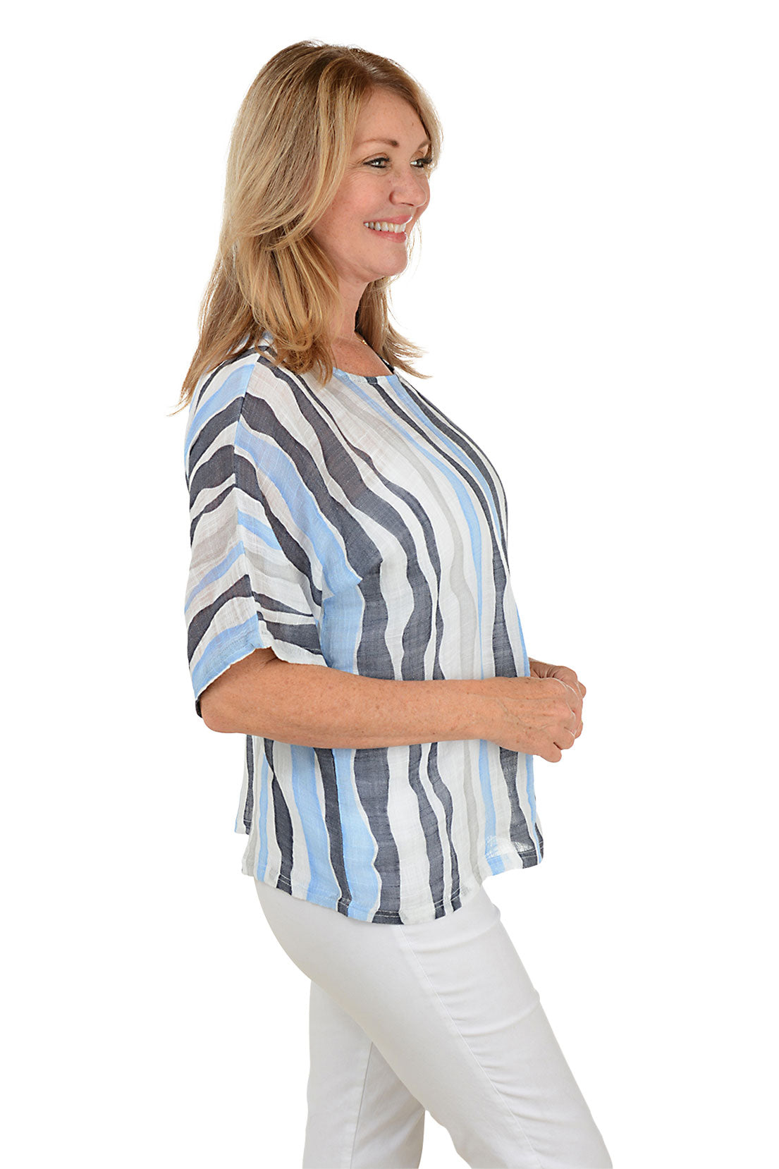 Wavy Stripes Gauze Boxy Blouse