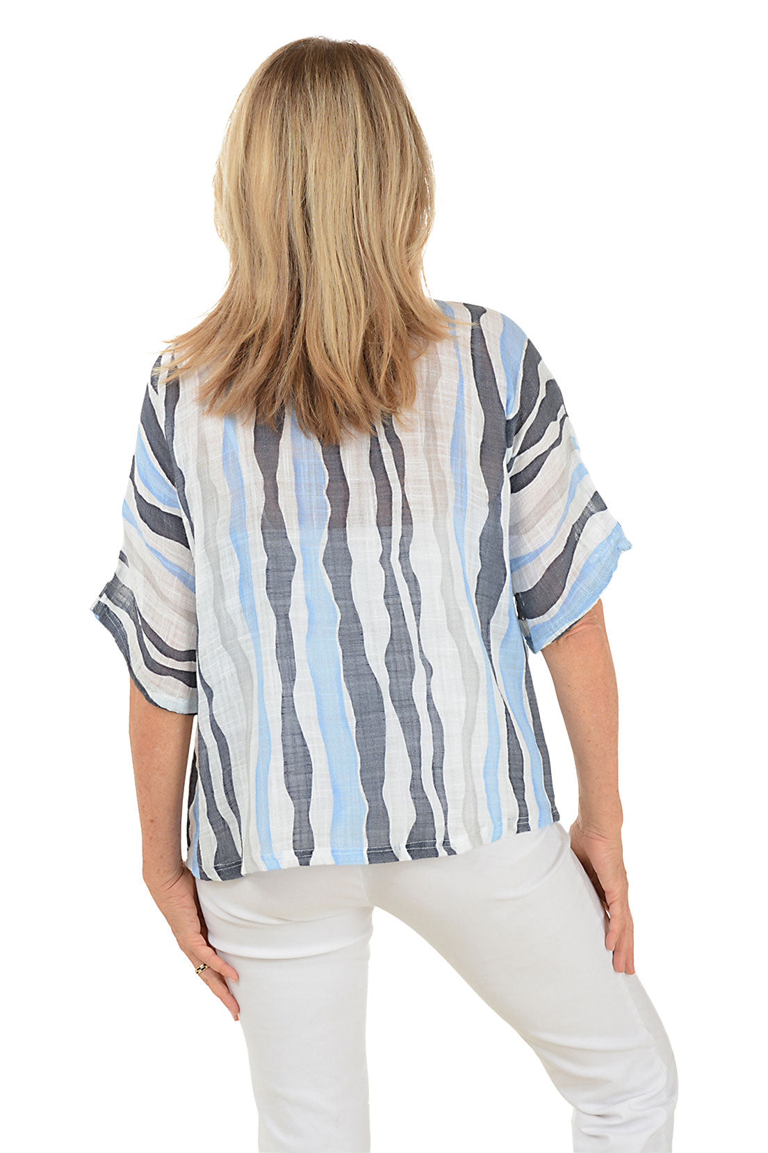 Wavy Stripes Gauze Boxy Blouse