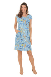 Blue Leaves Linen-Blend Dress