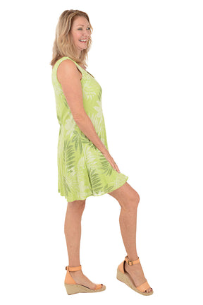 Hawaiian Green V-Neck Sleeveless Dress