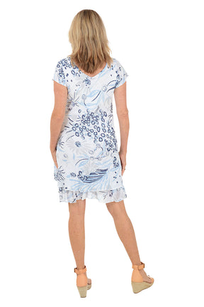 Abstract Floral V-Neck Cap Sleeve Dress