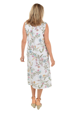 Floral Linen Button-Front Sleeveless Dress