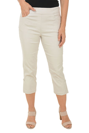 Pull-On Button Hem Capri Pant