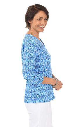 Blue Chevron Classic UPF50+ V-Neck Top