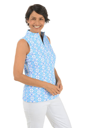 Periwinkle Optical Daisy UPF50+ Sleeveless Zip Top