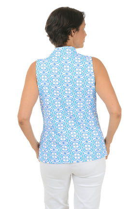 Periwinkle Optical Daisy UPF50+ Sleeveless Zip Top