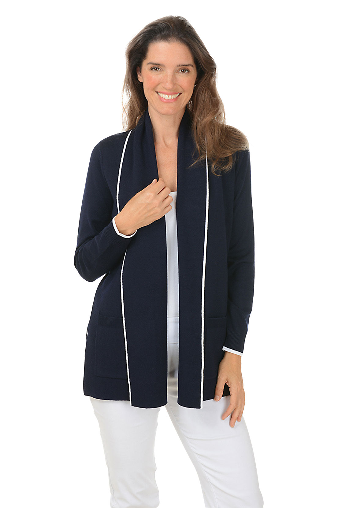 Contrast Piping Double Pocket Cardigan