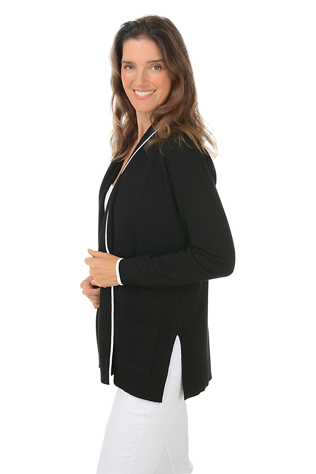 Contrast Piping Double Pocket Cardigan