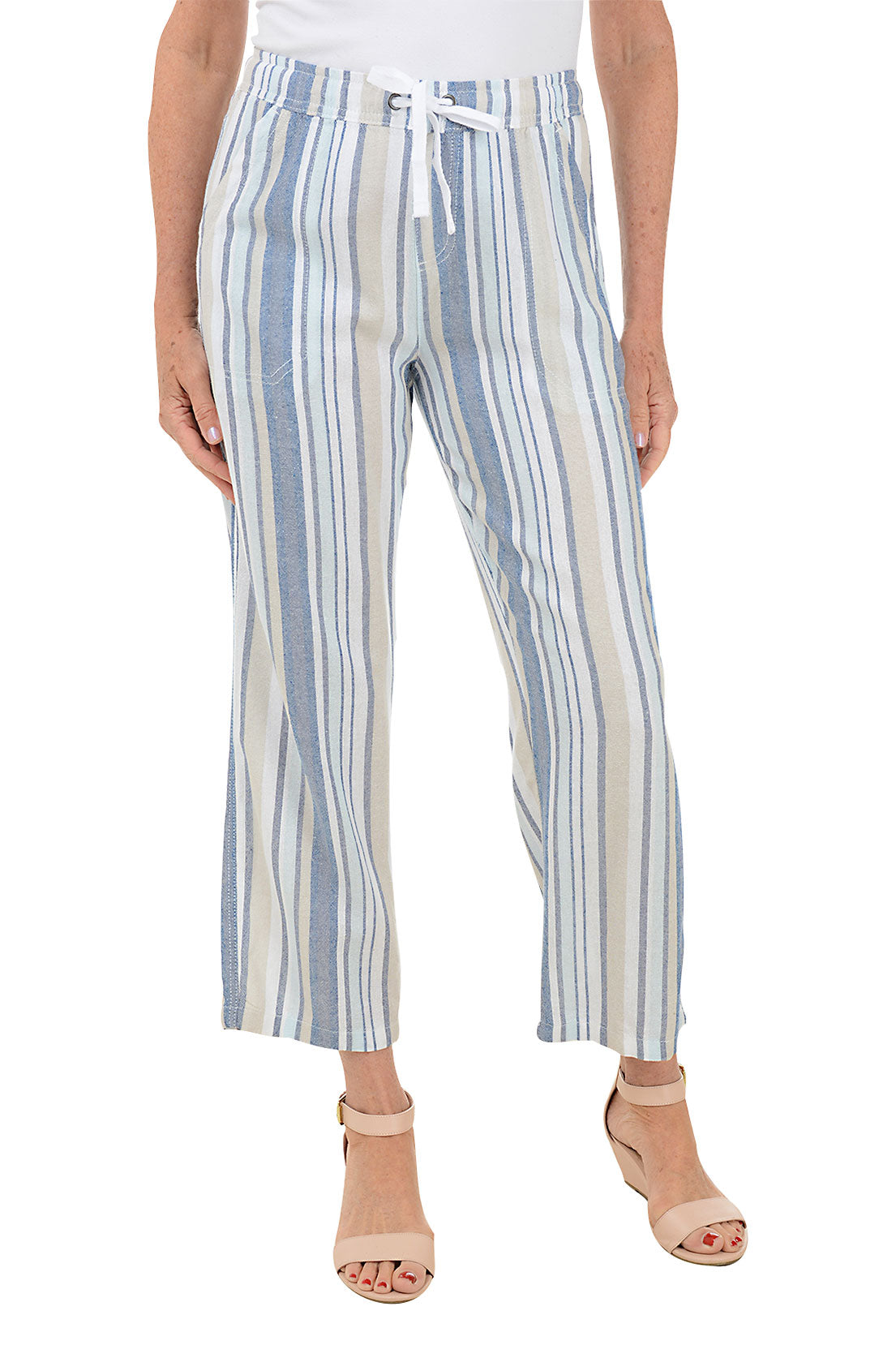 Natural Blue Striped Linen Blend Pant