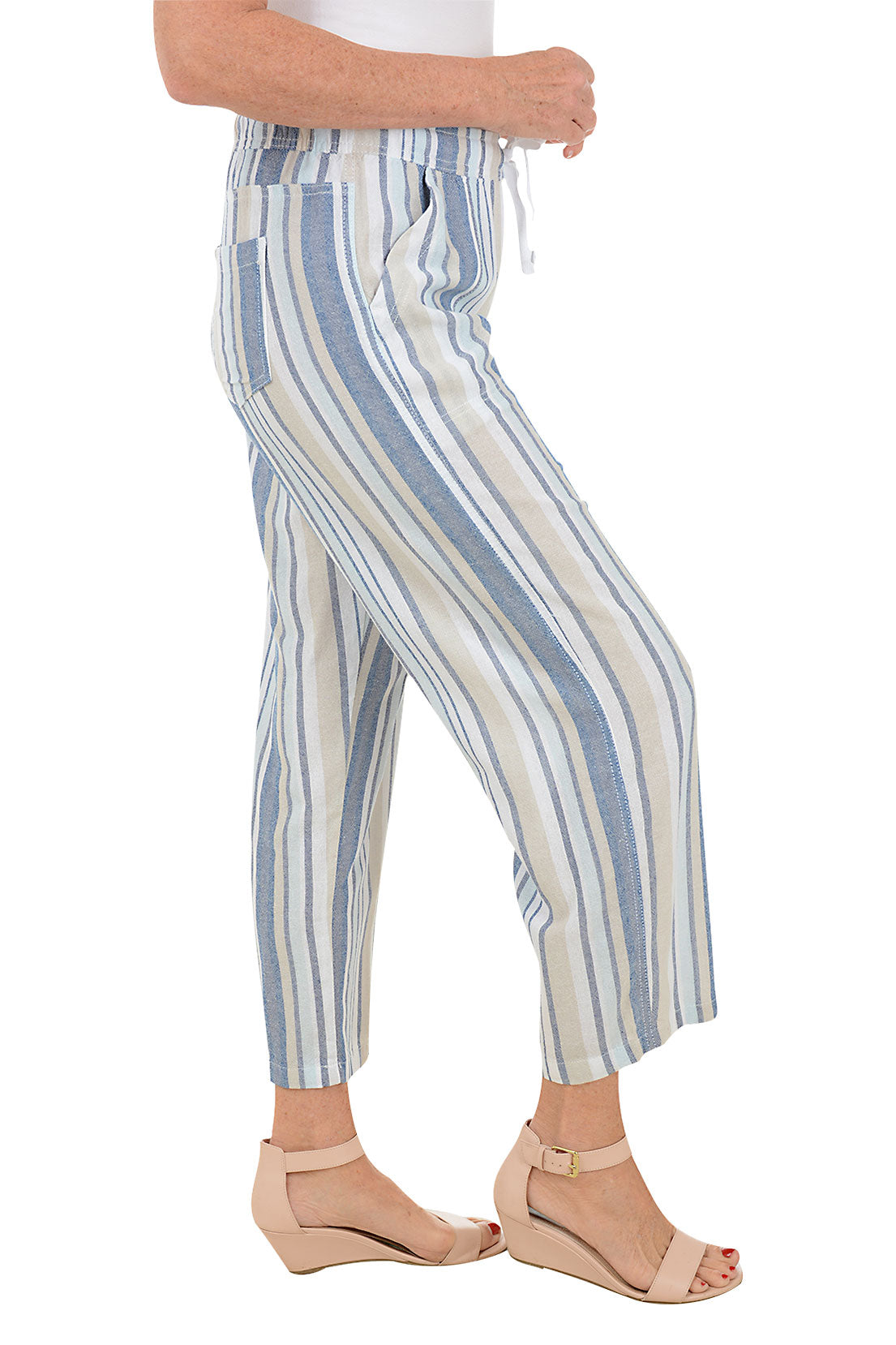 Natural Blue Striped Linen Blend Pant