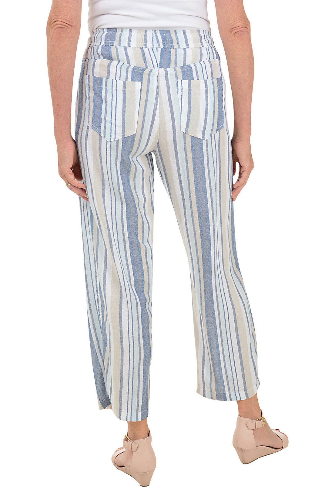 Natural Blue Striped Linen Blend Pant