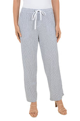 Navy Pinstriped Linen Blend Pant