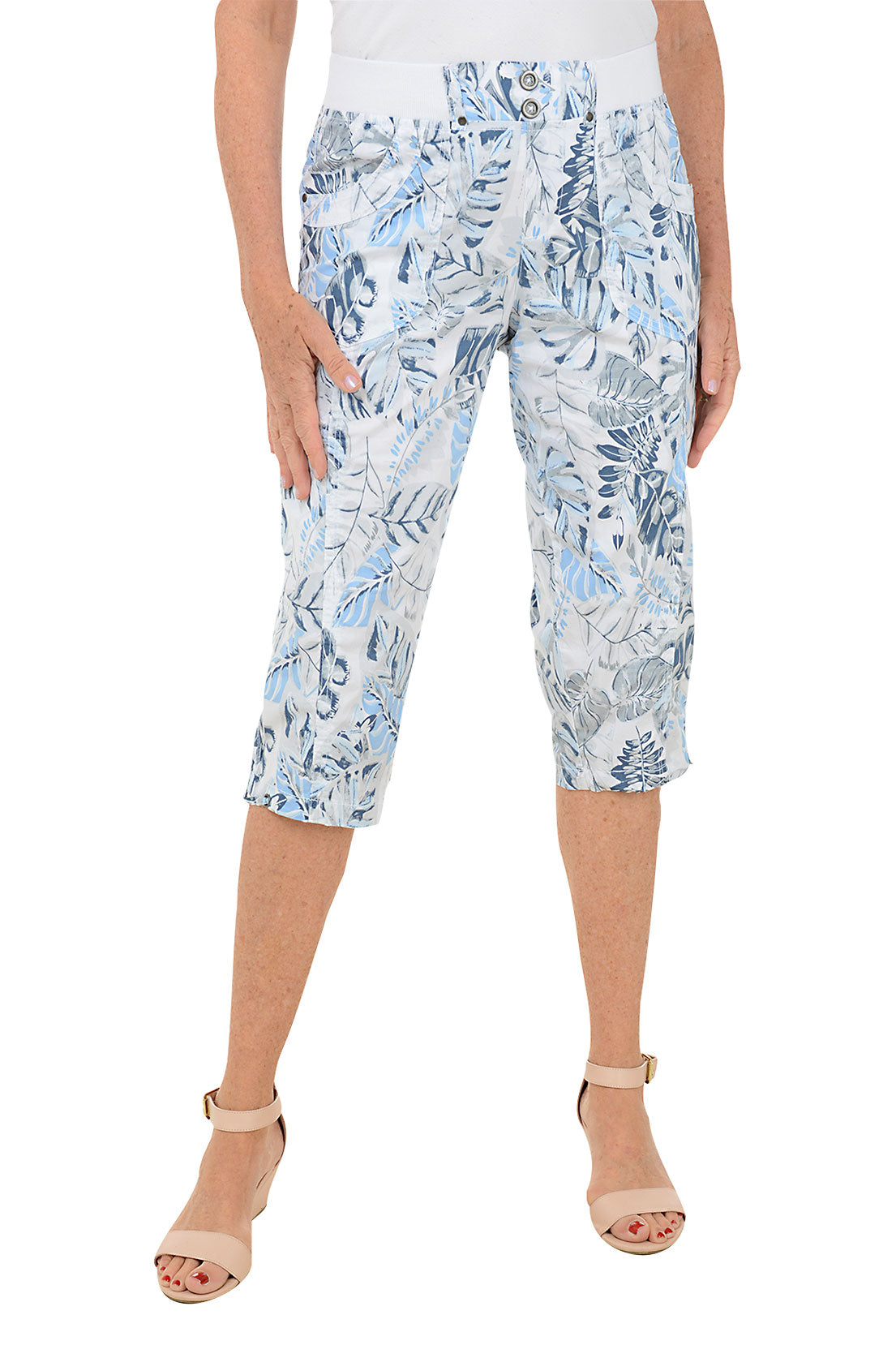 Blue Leaves Grommet Capri Pant