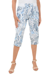 Blue Leaves Grommet Capri Pant