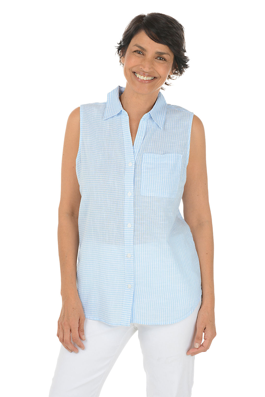 Pinstripe Cotton Sleeveless Shirt