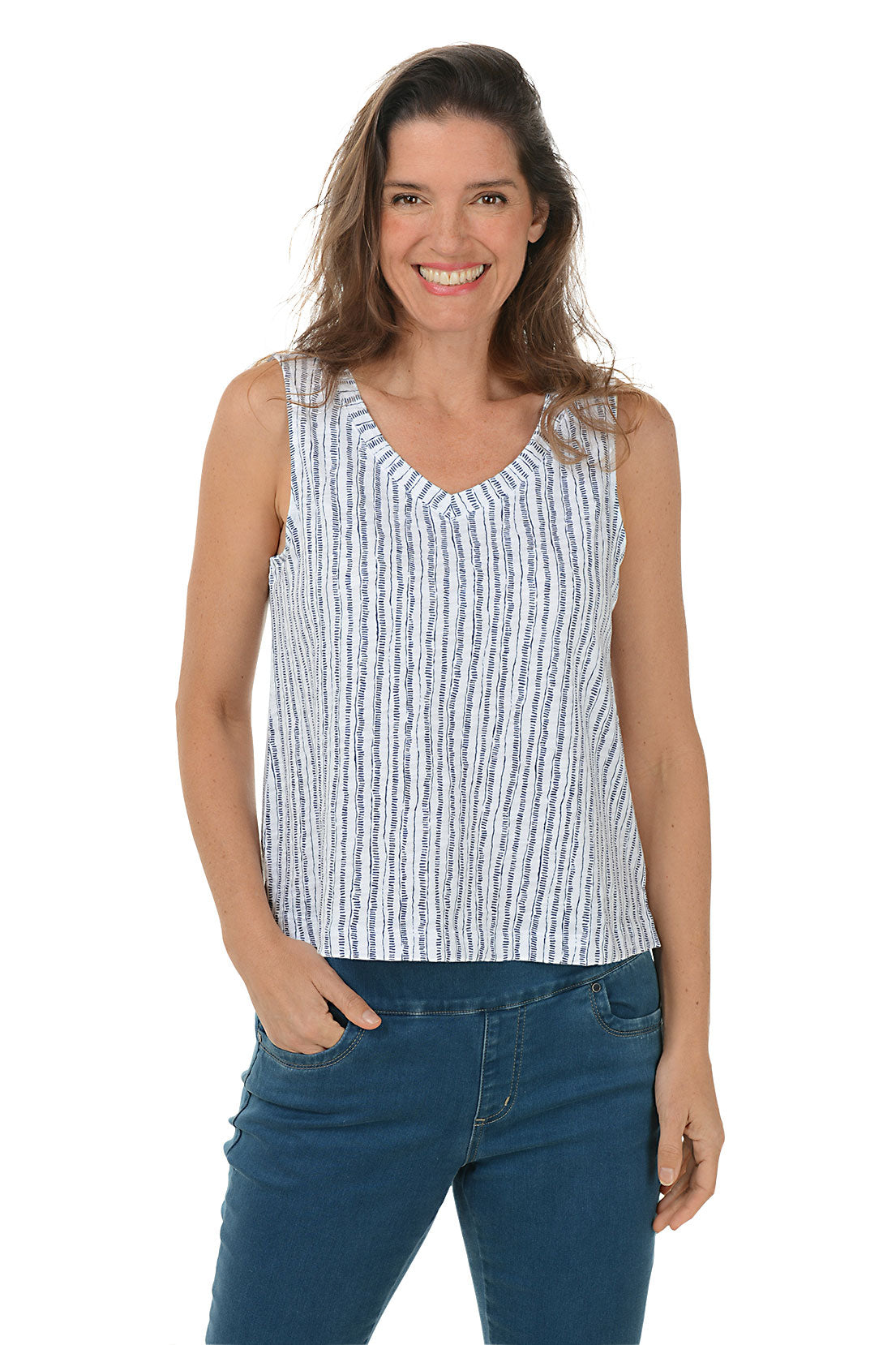 Dashed Stripes V-Neck Tank