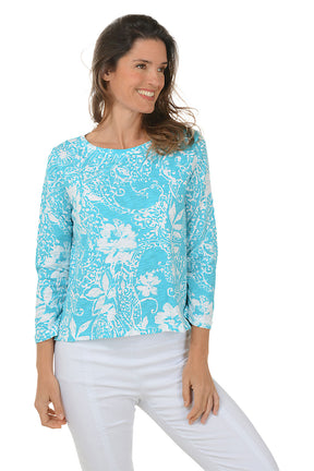 Maui Paisley Scroll 3/4 Sleeve Knit Top