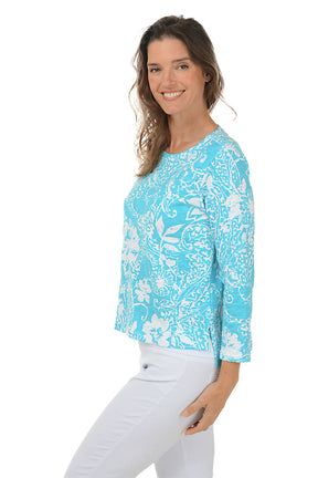 Maui Paisley Scroll 3/4 Sleeve Knit Top