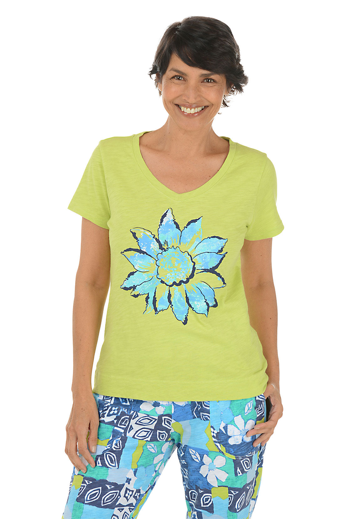 Daiquiri Painted Sunflower V-Neck Tee