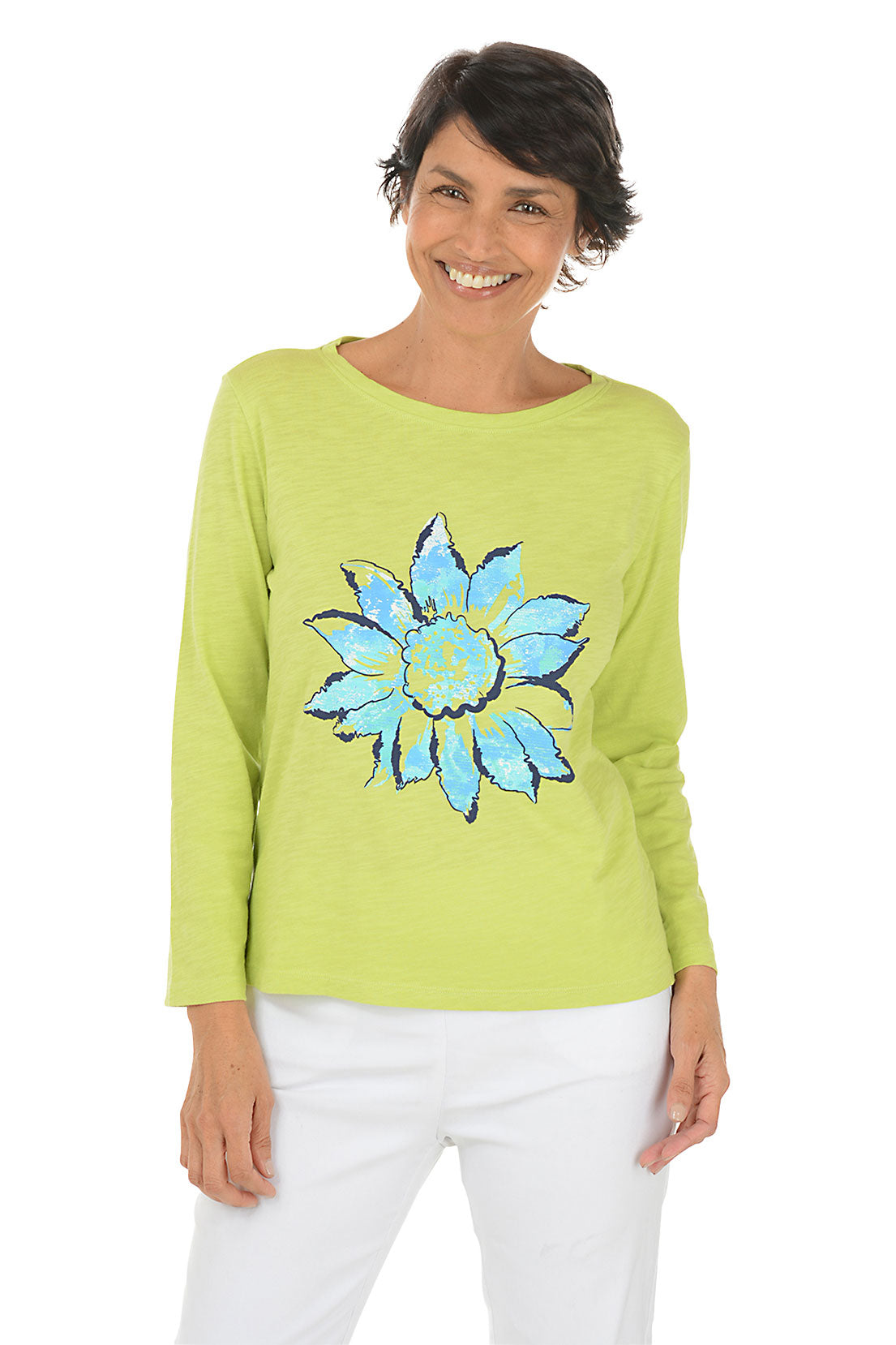 Daiquiri Painted Sunflower 3/4 Sleeve Top