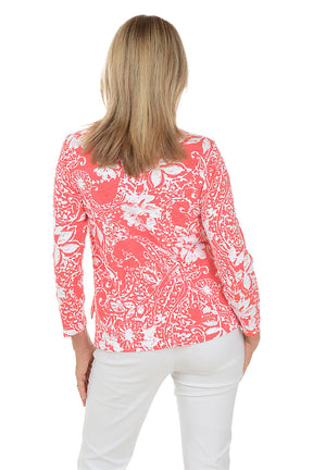 Punch Paisley Scroll 3/4 Sleeve Knit Top