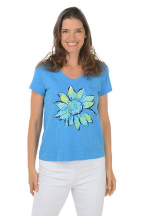 Riviera Painted Sunflower V-Neck Tee