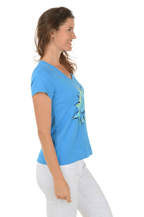 Riviera Painted Sunflower V-Neck Tee