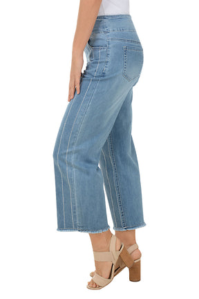 Rhinestone Striped Wide Leg Denim Pant