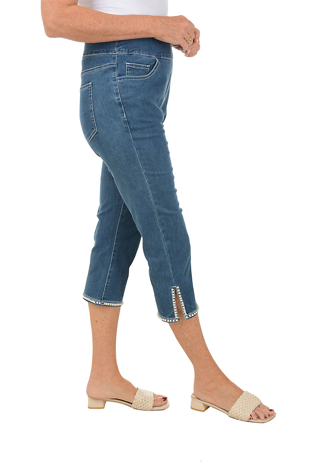 Pearl Hem Denim Capri Pant