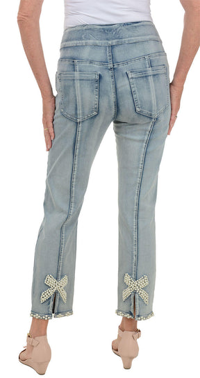 Pearl Bow Denim Ankle Pant