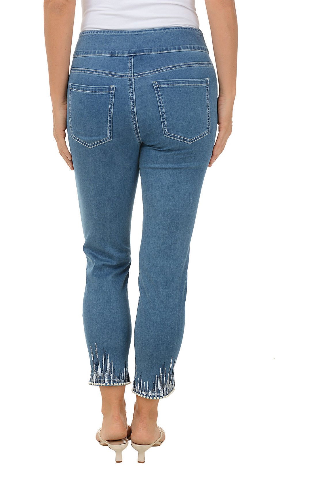 Jeweled Pearl Hem Denim Ankle Pant