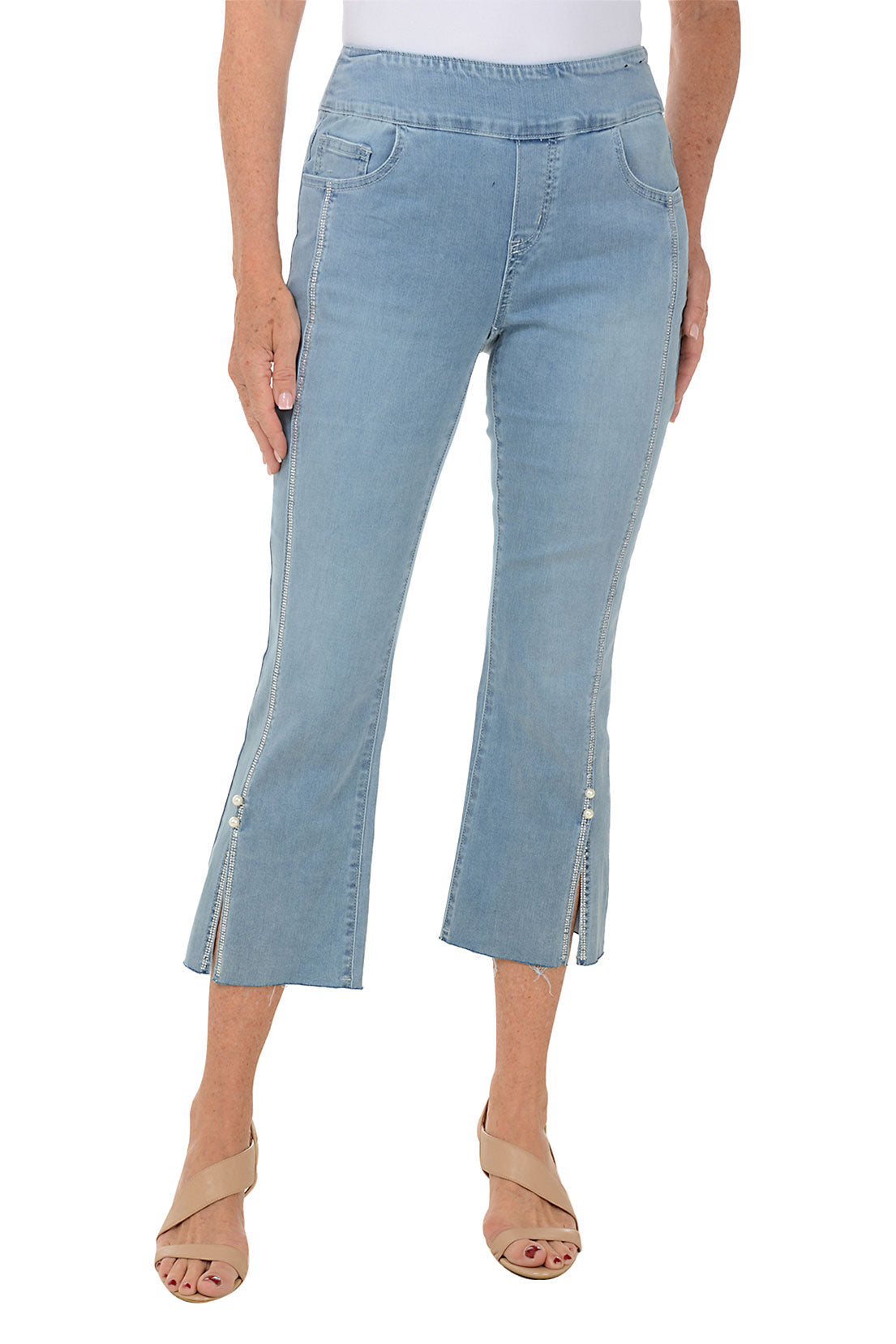 Rhinestone Seamed Denim Ankle Pant