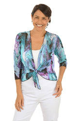 Marbled Mesh Tie-Front Shrug