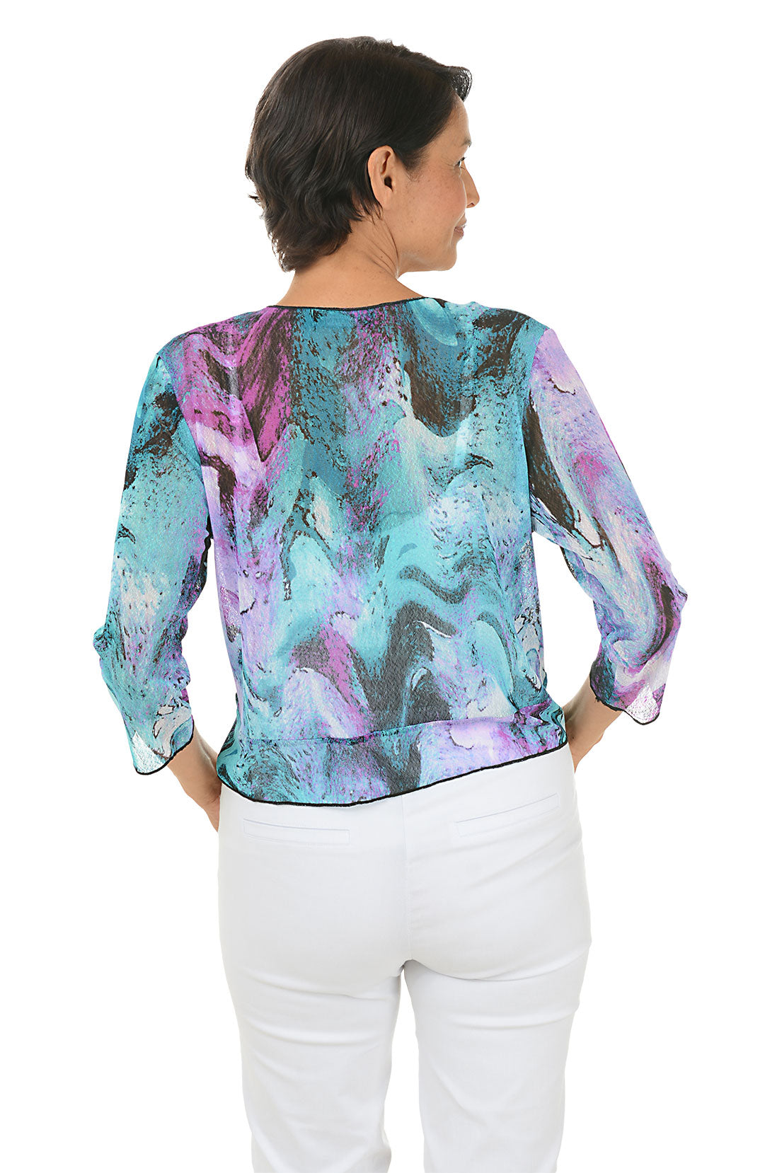 Marbled Mesh Tie-Front Shrug