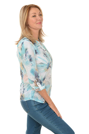 Floral Pool Triple Button Henley Top