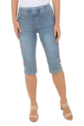 Embroidered Hearts Denim Clamdigger Pant