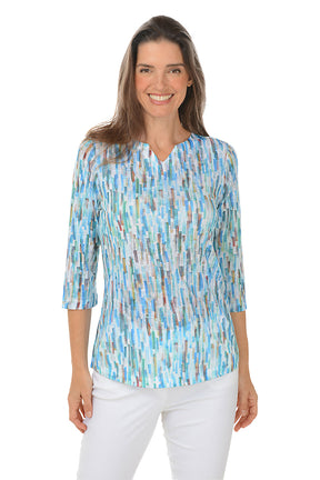 Blue Glass Notched Neck Top