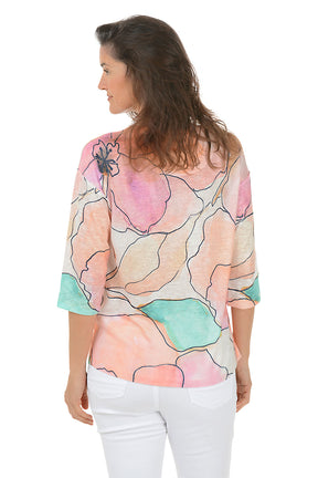 Pink Flower Petals Boat Neck Knit Top