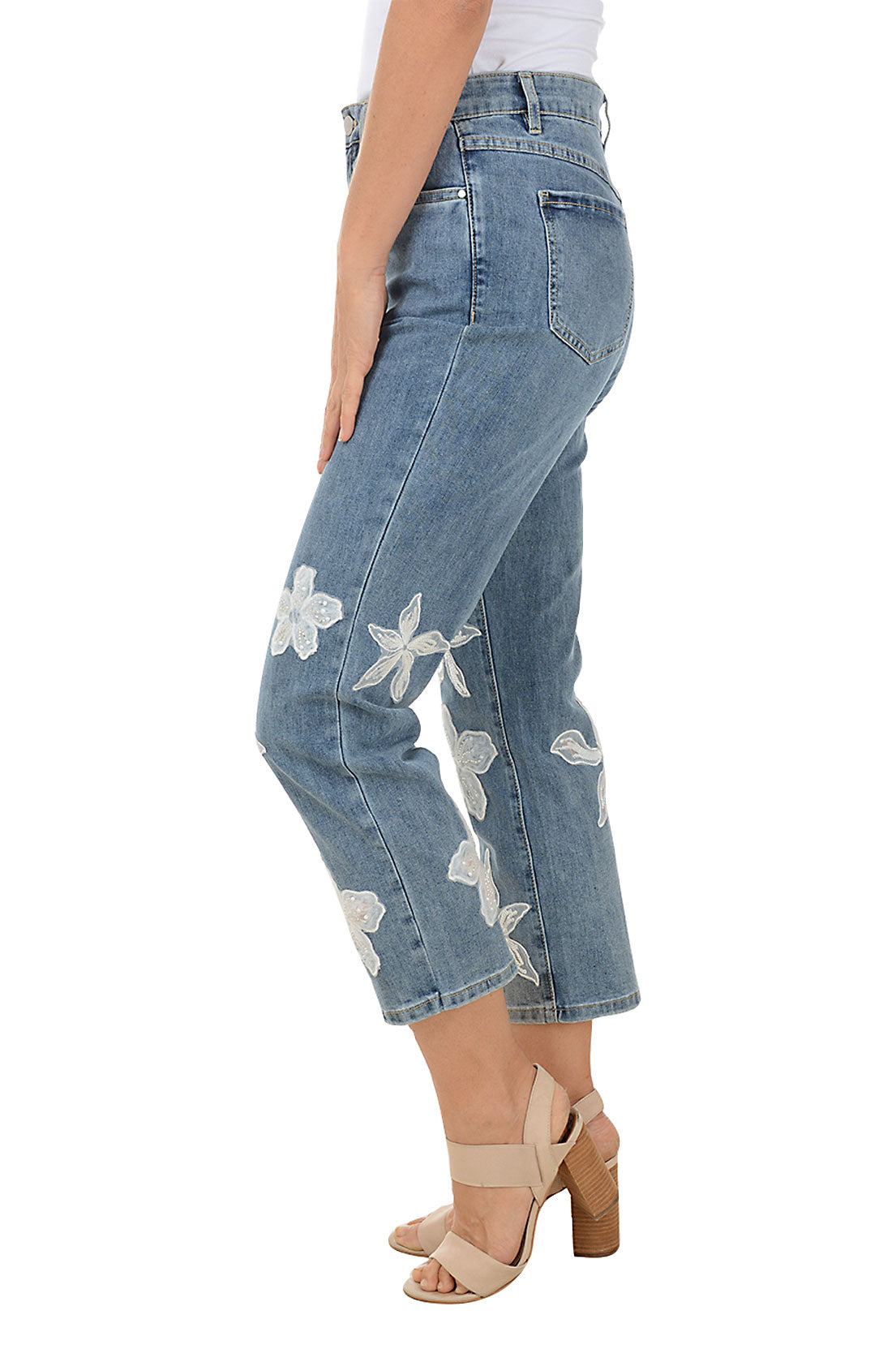 Floral Applique Denim Crop Pant