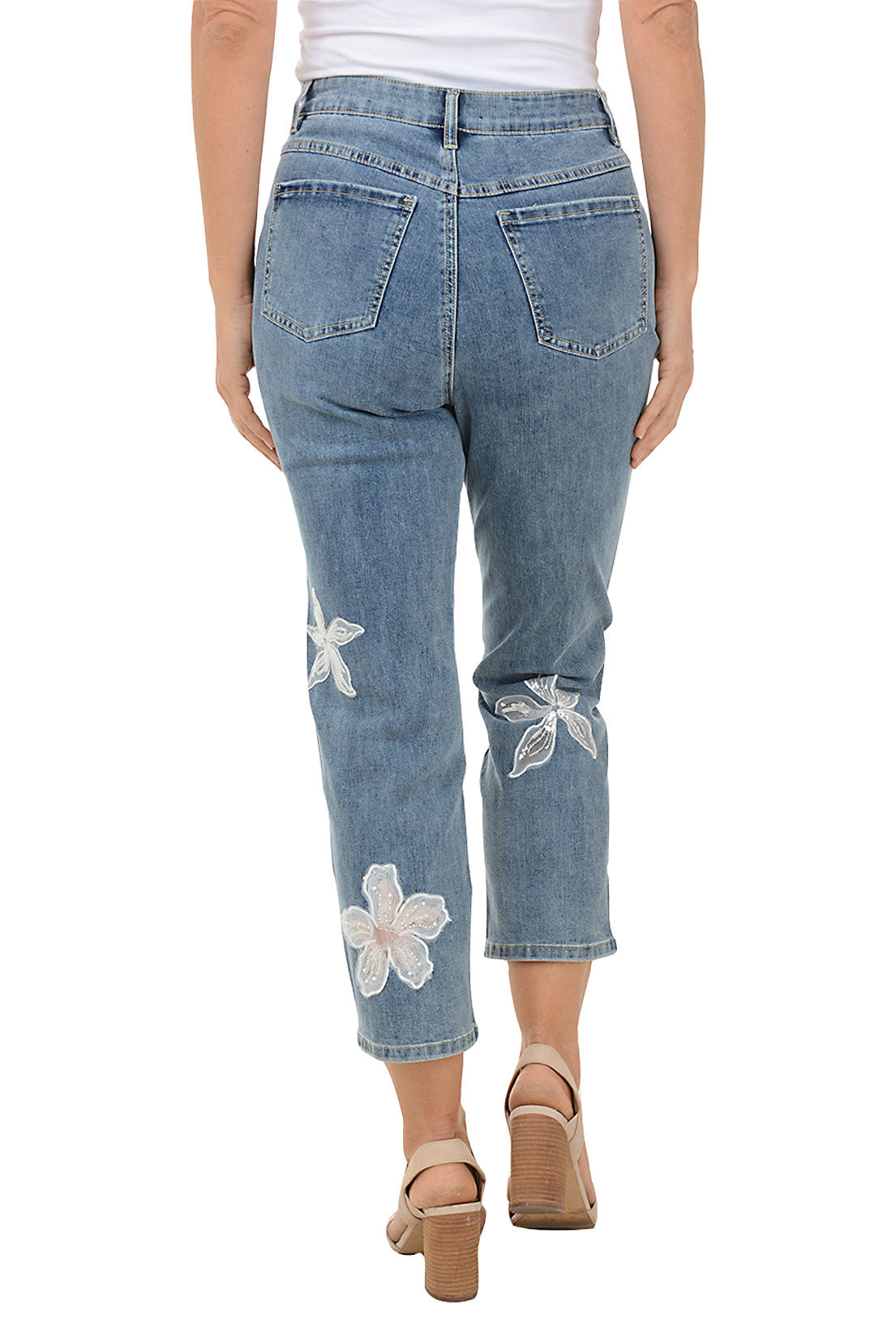 Floral Applique Denim Crop Pant