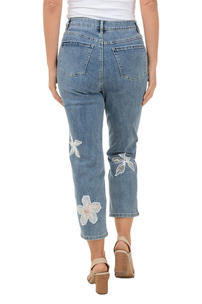 Floral Applique Denim Crop Pant