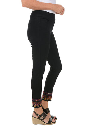 Rhinestone Zig Zag Embroidered Denim Ankle Pant