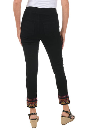 Rhinestone Zig Zag Embroidered Denim Ankle Pant