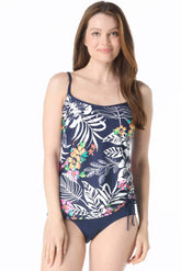 Indigo Jungle Side Shirred Tankini Top