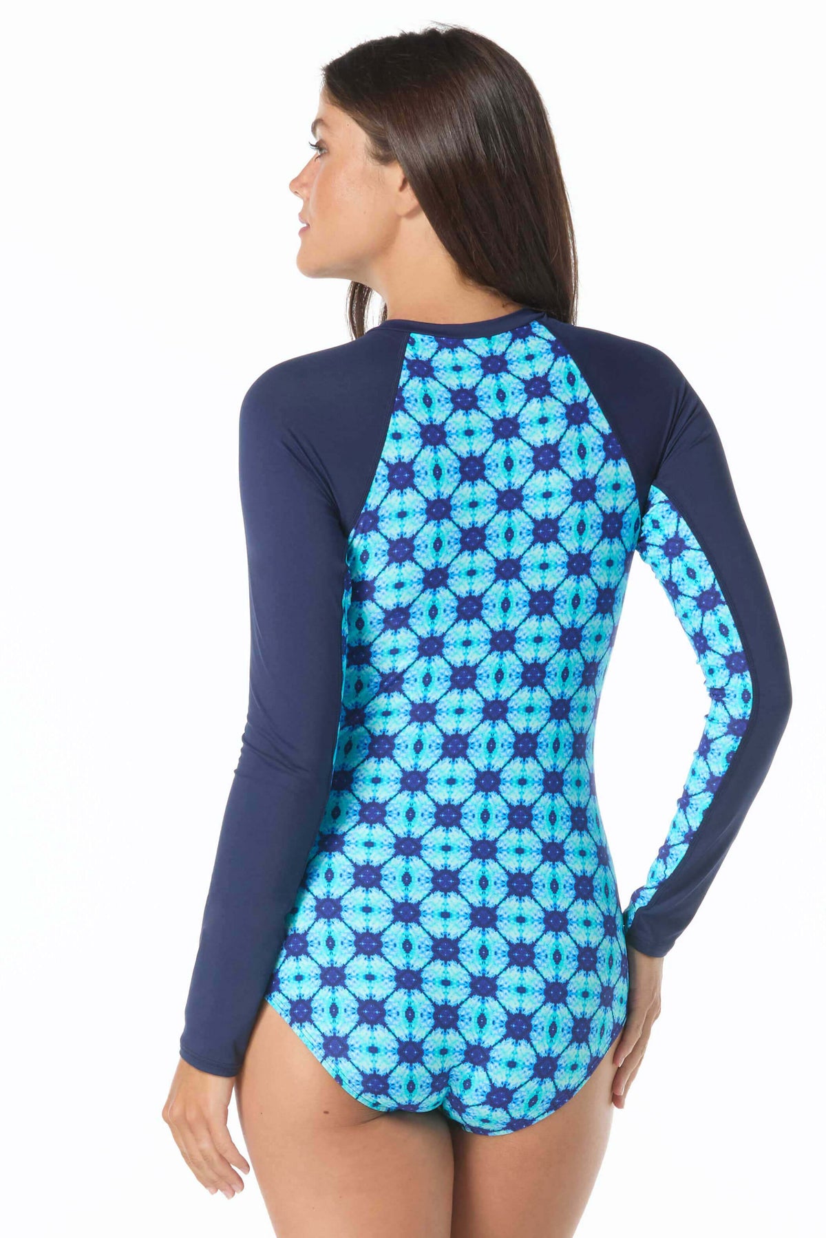 Tropical Grid Long Sleeve Swimsuit