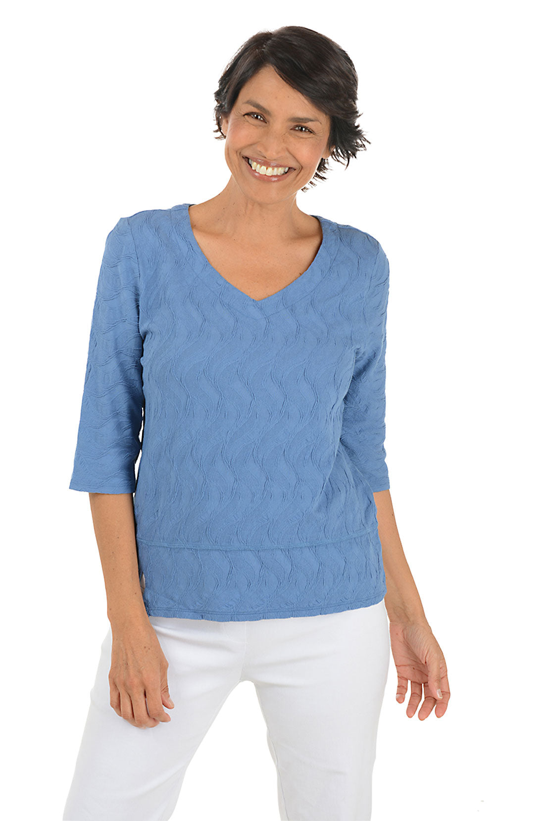 Rippled Waves Elbow Sleeve Top