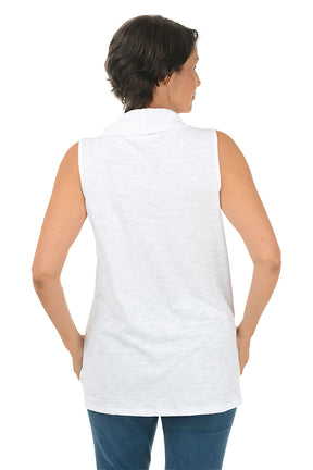 Triple Button Cowl Neck Sleeveless Top