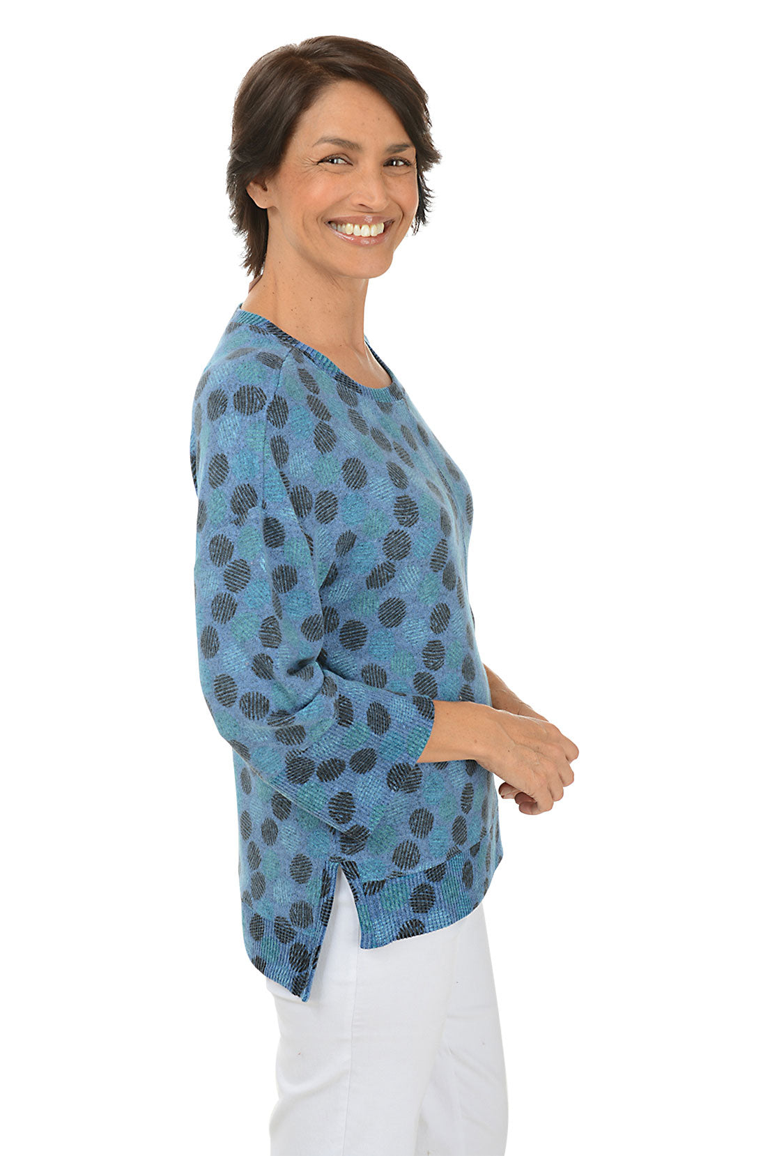 Polka Dot High-Low Crewneck Top